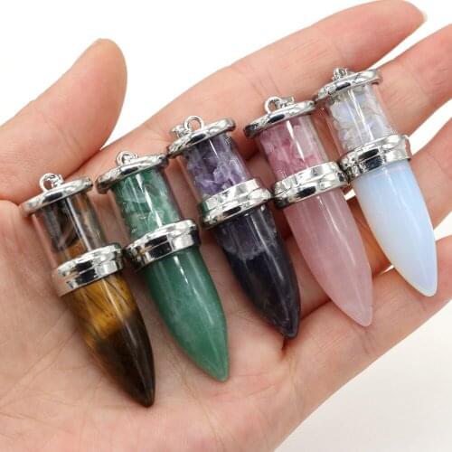 1pcs Natural Stone Pendants Charms Amethysts Rose Quartzs for Jewelry Making DIY Accessories Fit Necklaces Earring Size 16x52mm