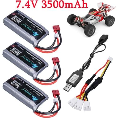 7.4V 3500mAh 40C RC Lipo Battery and Charger Sets For Wltoys 12428 12423 RC Car feiyue 03 Q39 parts 2s 7.4V Rechargeable Battery