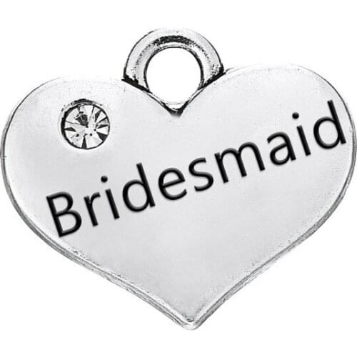 Antique Silver Bridesmaid Heart Pendant Family Charms For Handmade Jewelry Bracelets Necklace Making DIY Accessories 50PCS