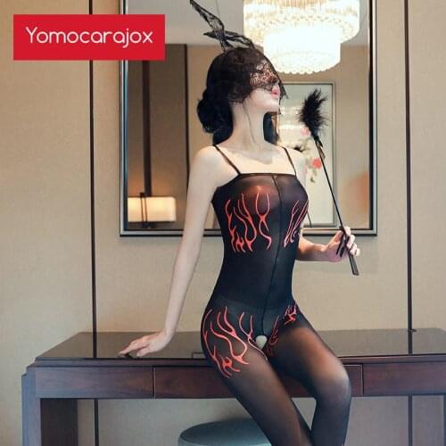 Bodystocking Sexy Hot Erotic Bodysuit Costumes Lingerie Black Underwear Fire Sex Products Women Exotic Apparel Babydoll Catsuit