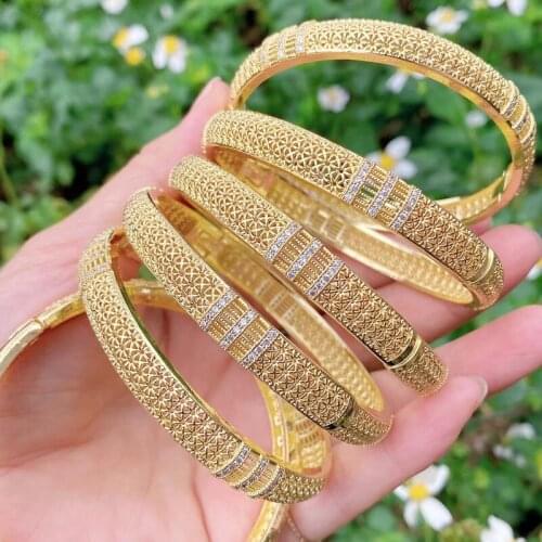5 Pcs Elegant Hollow bangle zircon Gold color bangle Elegant Metal bangle jewelry fashion bangle for women jewelry Bangle 51451