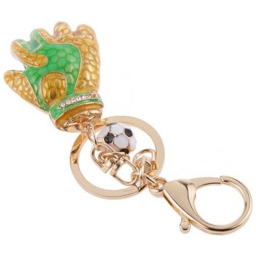Rhinestone Crystal Football Goalkeeper Glove Pendant Keyring Key Chain Green