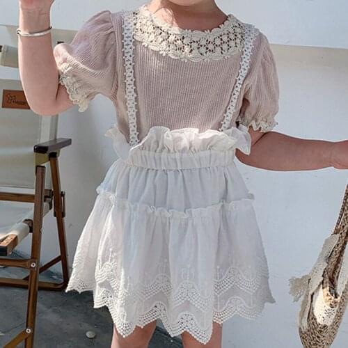 Elegant Girls Lace Skirt Summer Vintage Double Layers Lace Tutu Skirt for Girls Clothes Cozy Cotton Kids Children Pettiskirt