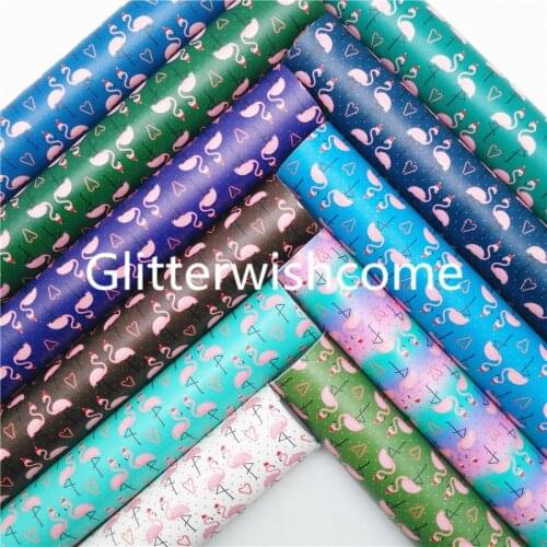 Glitterwishcome 21X29CM A4 Size Synthetic Leather, Flamingo Printed on Faux leather with Soft Felt Backing for Bows, GM917A