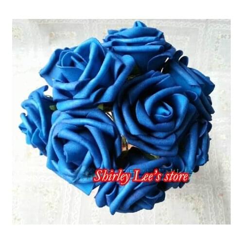 Hot Sale!!! 480pcs=60 bunchesX Pretty Foam Rose Flower Bouquets(6cm ) In Blue,Bride Flowers Diy Crafts