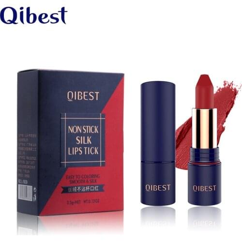 QIBEST 6 Colors Velvet Matte Lipstick Nonstick Cup Creamy Moisture Lip Stick Pigment Cream Packaging Makeup Cosmetics