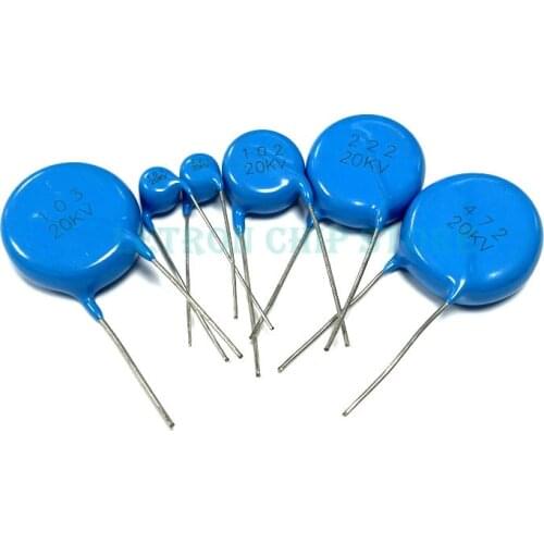 10pcs 20KV 100PF/220PF/330PF/470PF/680PF/1000PF/1500PF/2200PF/3300PF/4700PF/6800PF/10000PF 20000V High Voltage Ceramic Capacitor