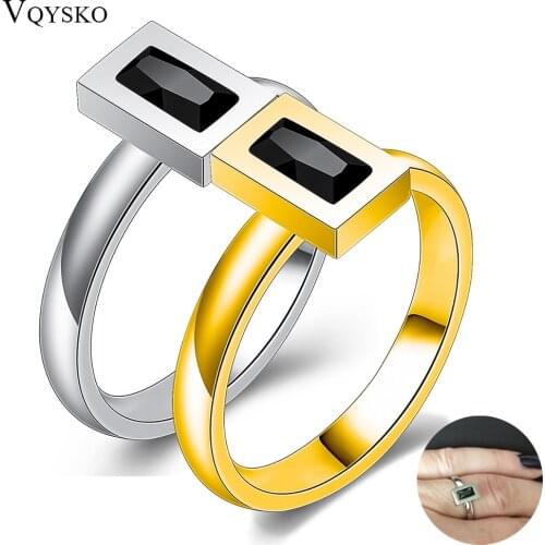 Brand Trendy Female Square Crystal Wedding Rings For Couples Lovers Women Stainless Steel Engagement Jewelry Ring Wholesale