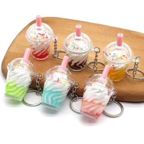 Fashion Ice Cream Coffee Key Chain Women Cute Creative Boba Bubble Drinks Keychain for Kids Girlfriend Key Pendant Trinkets Gift