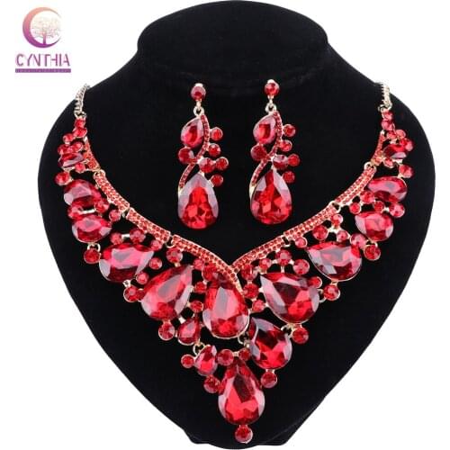 2018 Fashion Indian Rhinestone Bridal Jewelry Set Wedding Prom Party Accessories Gold Color Necklace Earring Set For Brides