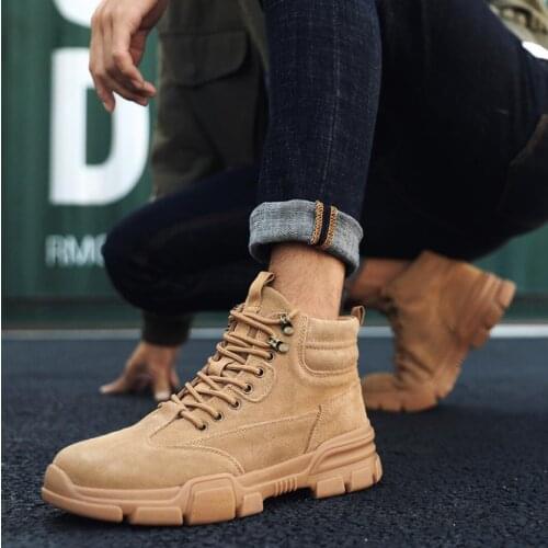 Men Casual Shoes 2021 Autumn Flock Lace-up Mens Ankle Boots Men Fashion Sneakers British Motorcycle Botas Man Wear Tide Shoes