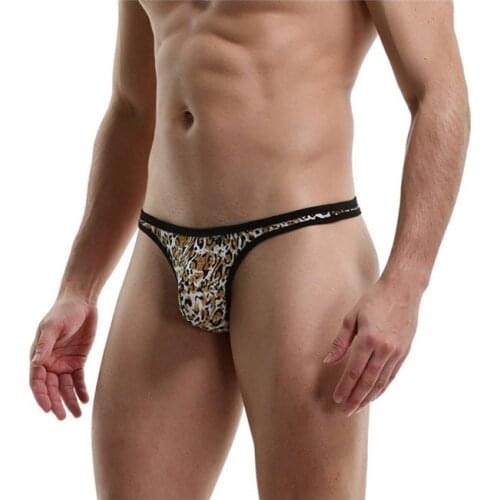 Mens Briefs Thong Panties Leopard Underwear U Convex Ultra-thin T-Back Low Waist Sexy Shorts Men Underpants Thong Brief