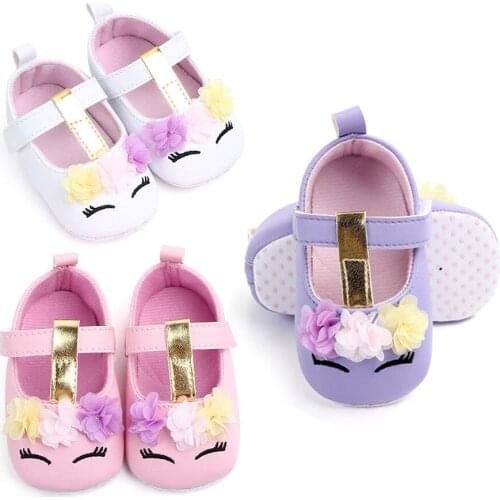 2021 New Toddler Baby Girls Flower Unicorn Shoes PU Leather Shoes Soft Sole Crib Shoes Spring Autumn First Walkers infant shoes