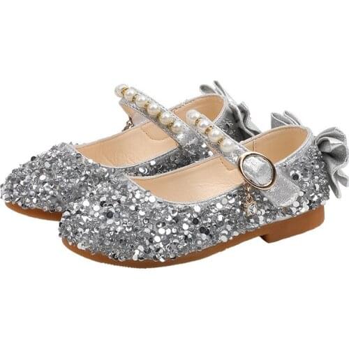 2021 New Sequined Girls Princess Shoes Rhinestone Kids Crystal Flats Show Shiny Dancing Sweet Chic Lady Shoes 21-35 Non-slip Hot