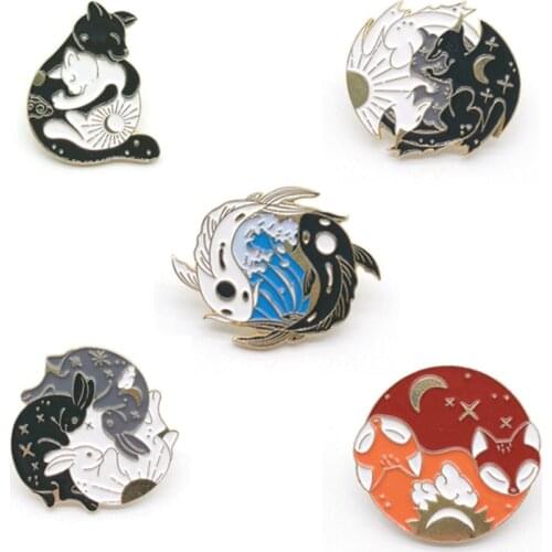 New TAICHI Animal Enamel Brooches Cat Fox Rabbit Dinosaur Lapel Pins Jewelry Shirt Bag Badge