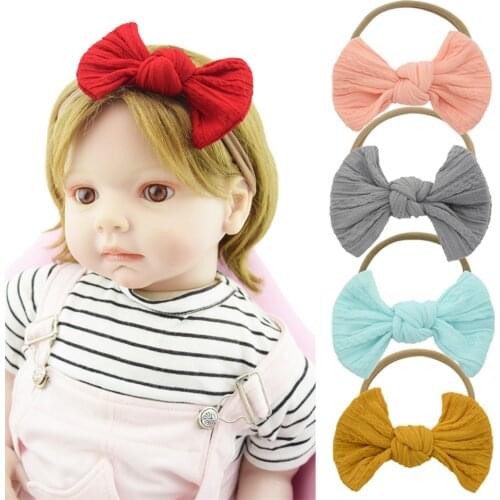 Infant Solid Color Striped Bowknot Elastic Hairband Fashion Traceless Nylon Headband Cute Handmade Bows Headwear Birthday Gifts