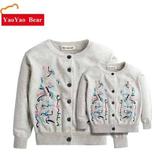 Autumn Family Matching Clothes Embroidery Cardigan Mother and Daughter Sweater Top Women Delicate Shirt Girls Coats Sweatershirt