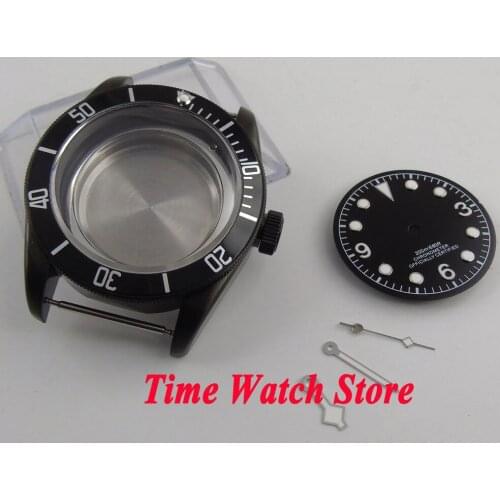 Fit for ETA 2836 MIYOTA movement 41mm sapphire glass Black PVD coated watch case +dial+hands C125