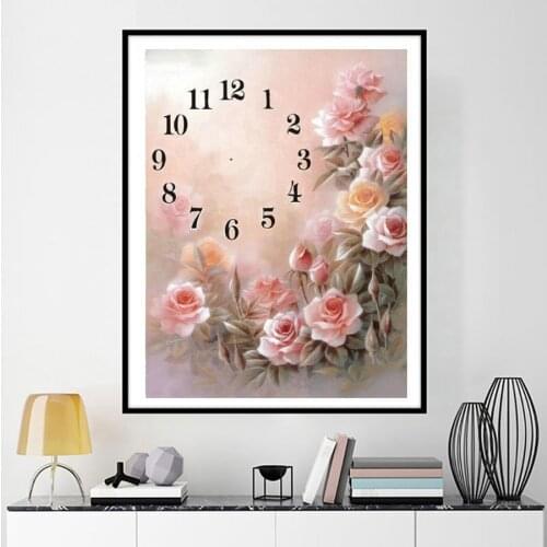 Full Square/Round 5D Diamond Painting Rose Clock Mosaic picture of Rhinestones Diamond embroidery Flowers home decoration FG1698
