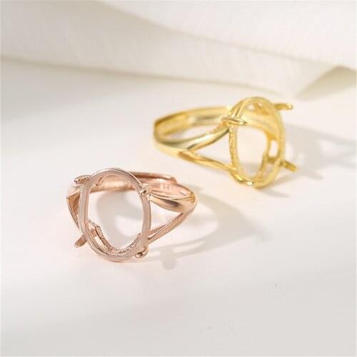 Adjustable Ring Blank for 6x8mm/7x9mm/8x10mm/9x11mm/10x12mm/12x16mm Oval Cabochons Yellow or Rose Gold Plated 925 Silver
