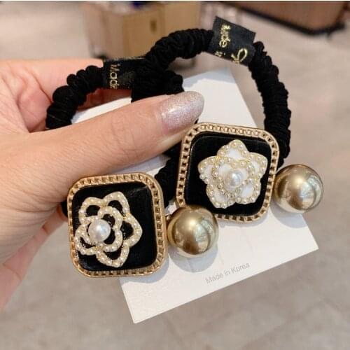 Pearl Flower Square Elastic Hair Bands Hair Ties Ropes New Classical Geometric Star-shaped Pearl Hair Ropes Headdress Wholesale