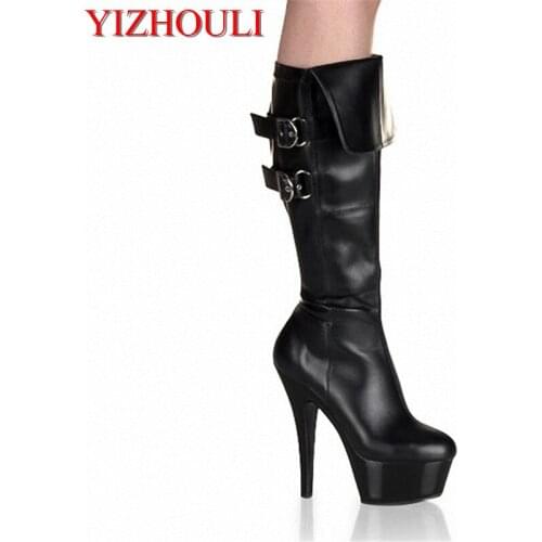 Ultra high heel sex boots, medium boots and 15 cm shank shoes, buckle sexy female Dance Shoes