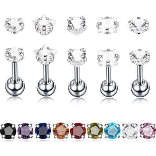 1PC Steel 16G CZ Gem Conch Lobe Barbell Women Crystal Zircon Ear Cartilage Bar Tragus Helix Stud Earrings Body Piercings Jewelry