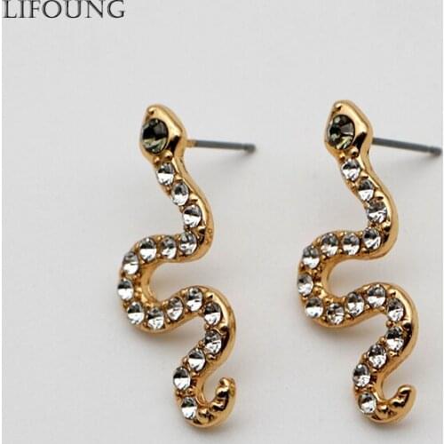 Zinc Alloy Stud Earrings Snake Earring For Women Drop Glass Stones Fashion Jewelry New Trend Gold Female Gift For Girl 202164