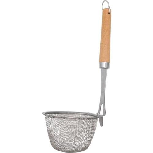 Stainless Steel Mesh Sieves Sifters Noodle Colander Deep Filter Spaghetti Strainer with Wood Handle Kitchen Gadget for Cooking