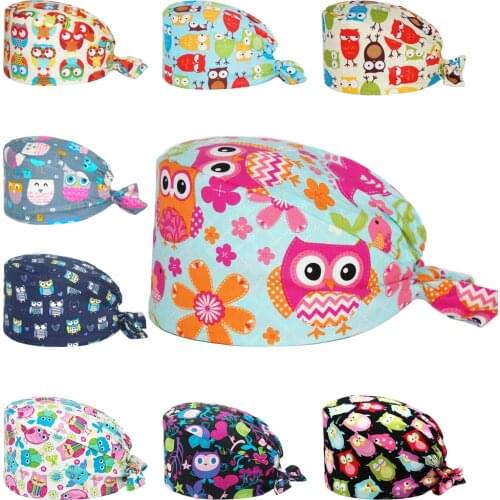 Unisex Scrubs Cap Cotton Beautician Dust Proof Chef Nursing Hats Uniform Accessories Anime Printing Nurse Working Surgicals Hat