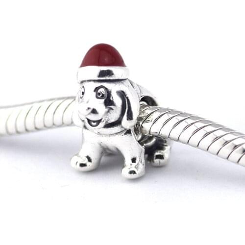 100% 925 Sterling Silver Christmas Puppy Charm Beads for Jewelry Making Fits Original Charms Bracelet Berloque