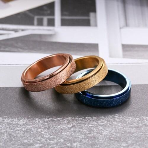 6 mm Rotatable Sandblasting Ring for Men Black Stainless Steel Casual Male Anel Stylish Punk Spinner Alliance Jewelry
