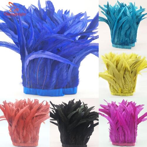 ChengBright 2 Yards 10-12 inch Width Rooster Tail Feather Trim Coque Feather Trimming For Crafts Dress Skirt Costumes Plumes