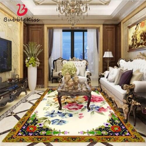 Bubble Kiss European Style Golden Yellow Flower Pattern Carpet Comfortable Bedroom Decor Carpets Home Living Room Area Rugs