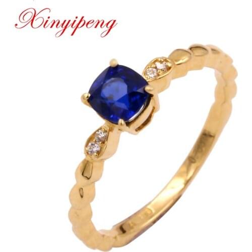 Xin yi peng 18 k yellow gold inlaid natural sapphire ring 4.3*4.5 mm women ring simple for birthday, anniversarie gift