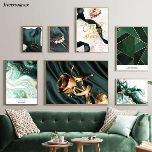 Green Theme Abstract Woman Copper Color Flowers Wall Art Canvas Posters Prints Quote Paintings Room Decor Wall Paintings