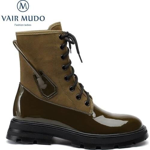 VAIR MUDO Ankle Boots Shoes Thick Bottom Round Toe Brown Black Concise Autumn Winter Elegant Women Shoes Platform WM-X214-C