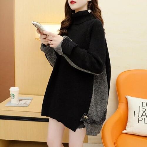 Vintage Thickened Turtleneck Sweater Womens 2021 Autumn Winter New Korean Loose Pullover Color Matching Women Knitted Sweater