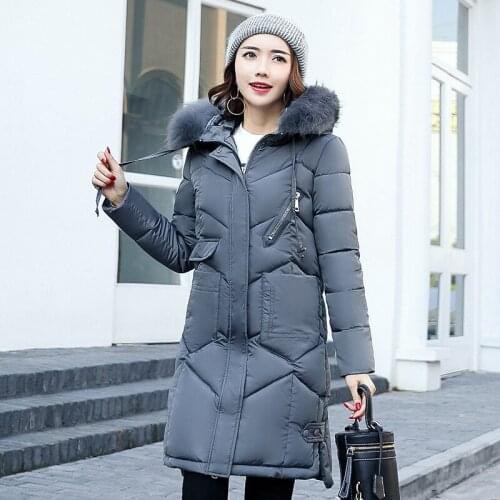 Big Fur Collar Cotton Coat Women Long Slim slimming Korean Down Cotton Coat Womens 2020 Temperament Casual Padded Clothing Q77
