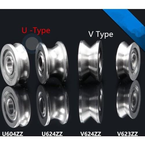 10PCS Metal Sealed Guide Deep V Groove Pulley Rail Ball Bearing V623 V624ZZ U623ZZ U624ZZ U604ZZ U Type V Type