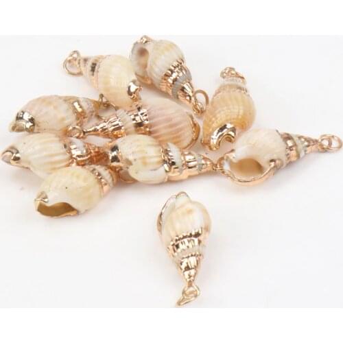 Natural Spiral Shell Charm Pendants Heart Gold for jewelry making Diy 25-28mm 10pcs TRS0158