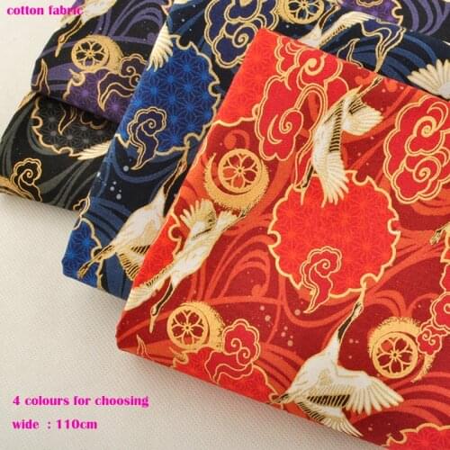 110x50cm 1pc Cranes Fabric Bronzing Cotton Fabric Cranes Good Luck Clouds Printed Fabric Patchwork Sewing Material Diy Clothing