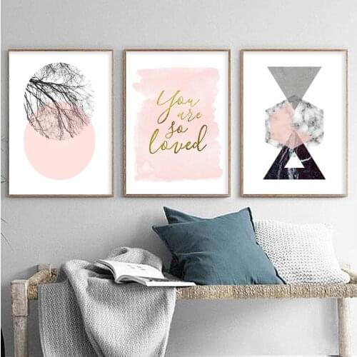 Abstract Pink Geometry Canvas Art Posters and Prints Love Quote Painting Nordic Wall Pictures for Living Room Modern Home Decor