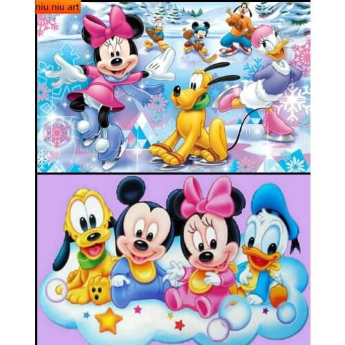 Disney 5d Diy Diamond Embroidery Mickey and Friends Playing on The Ice Full Square Rhinestone Mosaic Decoration Christmas Gift