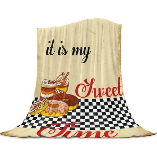 Dessert Food Donut Lattice Blankets for Beds Home Bedspread Travel Flannel Blanket Throw Blanket for Sofa