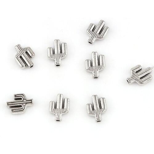 Doreen Box New Zinc Based Alloy Spacer Beads Plant Cactus Silver Color 10mm( 3/8") x 8mm( 3/8"), Hole: Approx 1.6mm, 100 PCs