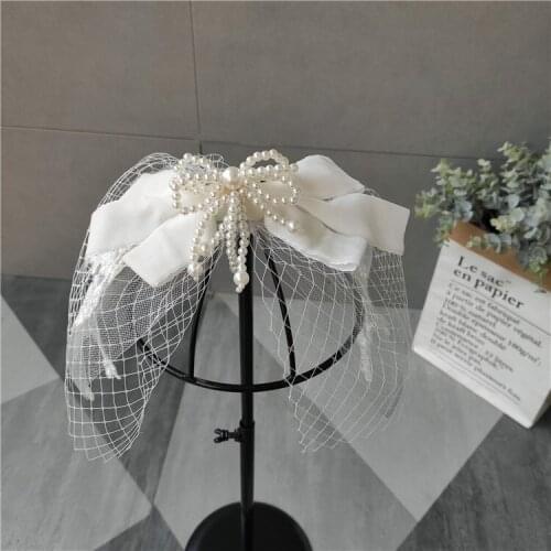 Bride Handmade Headdress Mesh Gauze Flannel Pearl Bow Hair Accessories Knot Wedding Photography Accessories