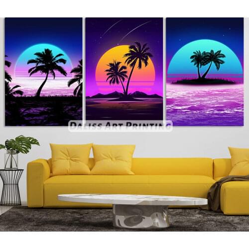 Canvas 80s palm sunset retro Pictures Home Decoration Paintings Poster HD Prints Wall Art Modular Living Room Framed