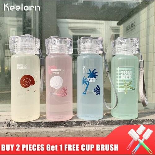 Keelorn Glass Water Bottle Frosted 320ml Cute Fashion Beautiful Gift for women lady girl students Bottles with rope Bottle