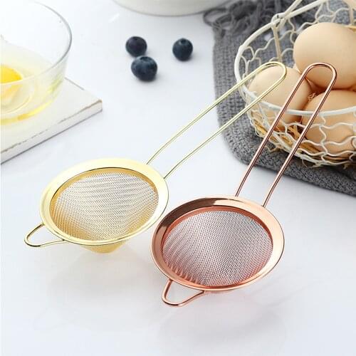 Kitchen Handheld Stainless Steel Screen Mesh Strainer Rose Gold Flour Sieve Cooking Oil Strainer Colander Kitchen Tool